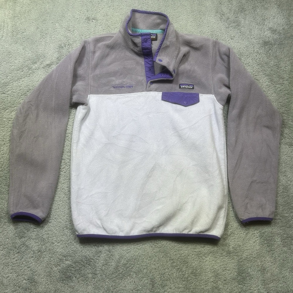 Patagonia Sweater Women M Gray Purple Pullover Synchilla Snap-T Fleece YOUNGLIFE